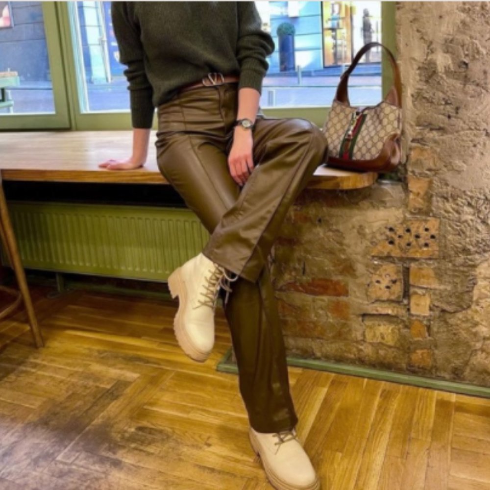 Zara Brown Pronounced Seam Faux Leather Pants NWT - Picture 9 of 10